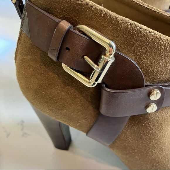 Vince Camuto VC Signature Leather Suede Brown Nikoletta Peep Toe Boots Size 7 - Picture 7 of 16